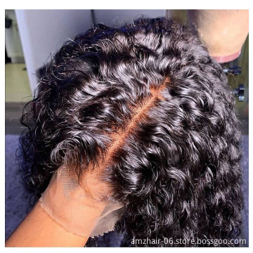 Kinky Curly Cuticle Aligned Virgin Human Hair  Natural Lace Wig Bleached Knots Transparent Swiss HD Full Lace Front Closure Wig